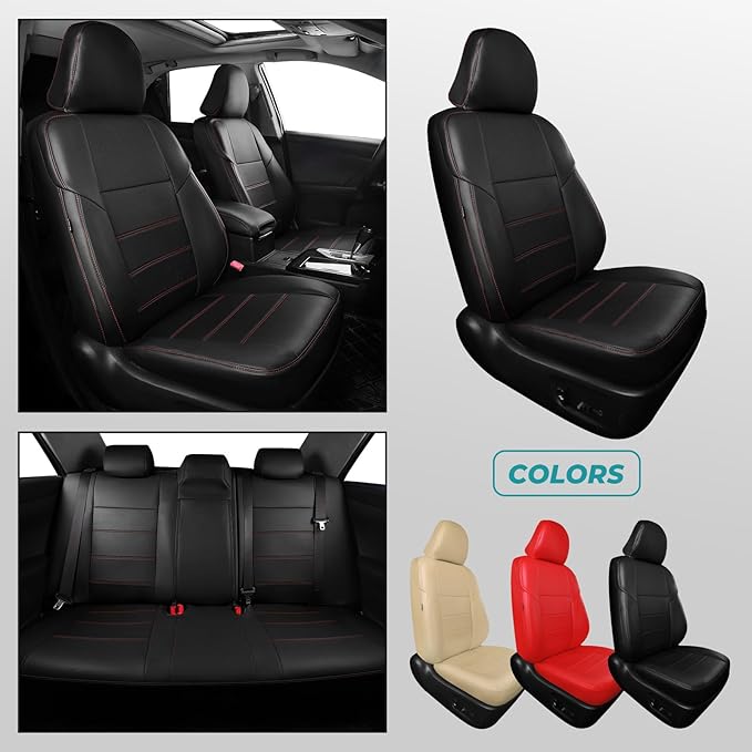 for Toyota Camry Seat Covers SE XSE SE Sport 2012 2013 2014 2015 2016 2017 - Custom Fit Car Seat Covers Full Set, Waterproof Breathable Leather Seat Covers for Cars, Black Red Not for Hybrid