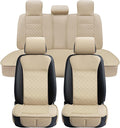 Elantrip Car Seat Cover Full Set Leather Car Seat Protector Universal fit for Most Cars SUVs and Trucks Water Proof Front and Rear Seat Protector Beige