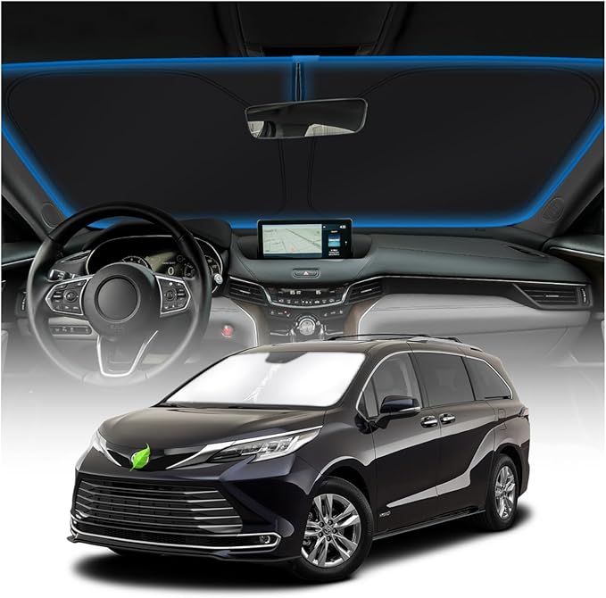 KUST Windshield Sun Shade for Toyota Sienna Mini Van Accessories 2021-2025 2026 Window Sunshade Sun Visor Protector Foldable Blocks UV Rays Keep Your Car Cooler