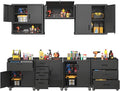 Metal Tool Cabinet,Garage Storage Cabinet System,Wall Cabinet & Locking Rolling Tool Cabinet with Doors and Adjustable Shelves,Steel Tool Cabinets for Home,Office (7 Pcs-StyleA, Black)