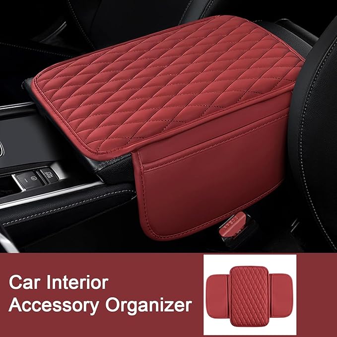 Car Armrest Cover Leather Car Console Covers Box Pad with Pocket and Tissue Box Arm Rest Cover for Car for SUV Truck Sedan Vehicle (Thin-bark)