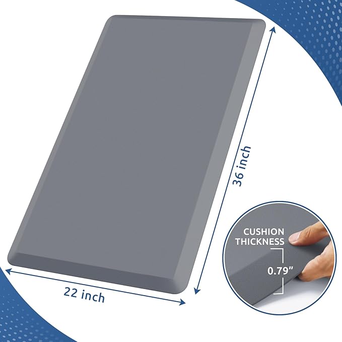KitchenClouds Kitchen Mat Cushioned Anti Fatigue Rug 22"x36" Waterproof, Non Slip, Standing and Comfort Desk/Floor Mats for House Sink Office (Grey,0.8inch)