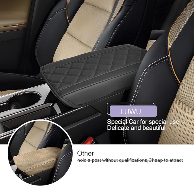 LUWU Center Console Cover Compatible with 2025 Chevrolet Equinox Accessories 2025 Equinox Armrest Cover Center Console Pad 2025 Equinox LT, ACTIV, RS Armrest Console Cover Soft Leather (Black A)