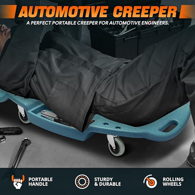 DNA MOTORING 48 Inches Heavy-Duty Low-Profile Roller Automotive Creeper with Padded Headrest, Tiffany Blue, TOOLS-00239-TB
