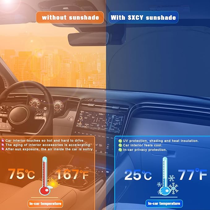 SXCY for 2022-2025 Hyundai Tucson/Santa Cruz Windshield Sunshade for 2022-2025 Hyundai Tucson/Santa Cruz Accessories 2023-2025 Santa Cruz Sunshade Foldable Sun Shield 2024 Tucson Sunshade Block UV Ray