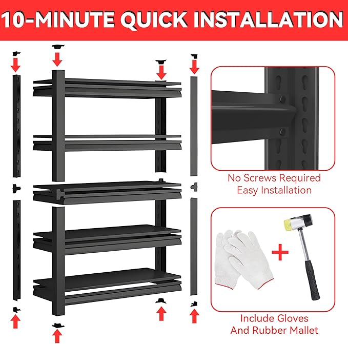 Metal Garage Shelving Unit, Heavy Duty 5-Tier Adjustable Storage Rack, Steel Shelving,2000 lbs Capacity, Industrial Shelves for Heavy Tools and Equipment (5-Tier 63" H x40 W x 14" D)
