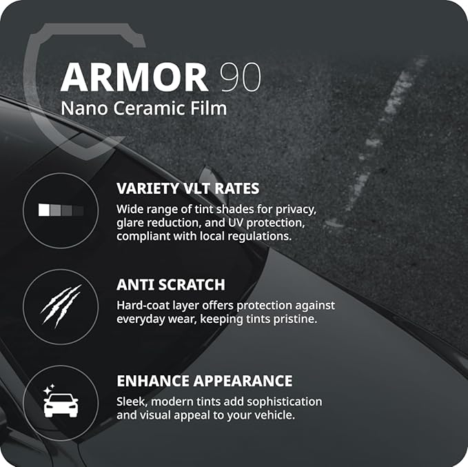 Nano Ceramic Window Tint Film for Cars - 2 Ply Scratch Resistant with Heat Control and UV/IR Rejection (5% VLT, 60inx100ft), OWFCR-10006