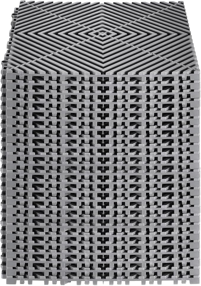 VEVOR Interlocking Drainage Mat, 12” x 12” Modular Interlocking Cushion, 24 Pcs Splicing Drainage Mats, Non-Slip Gray PP Drainage Floor Tile and Shower Mat, for Garage, Garden, Kitchen & Outdoor
