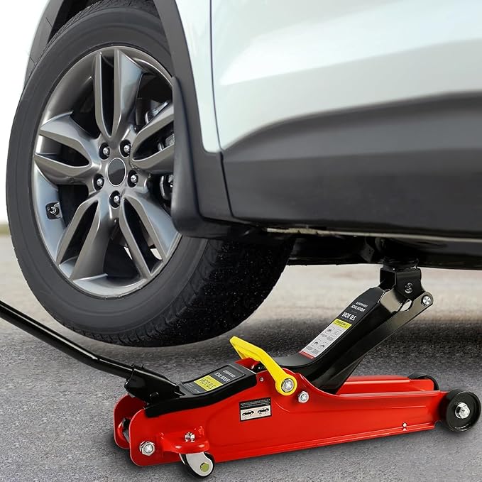 2 Ton Low Profile Floor Jack, Heavy Duty With Single Piston Quick Lift Pump, Steel Car Jack Adjustable Height 3.3"-15.2", Hydraulic Trolley 4000 LBS Capacity, Red