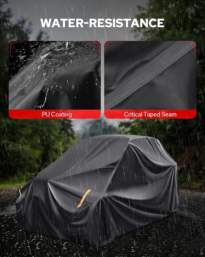 Benlari Heavy Duty UTV Cover - 420D Waterproof Oxford Cloth, PU Coating, 2 Adjustable Windproof Buckles, 4 Wheel Tie-downs and Reflective Strips for Outdoor All-weather Protection (136" x 75" x 69")