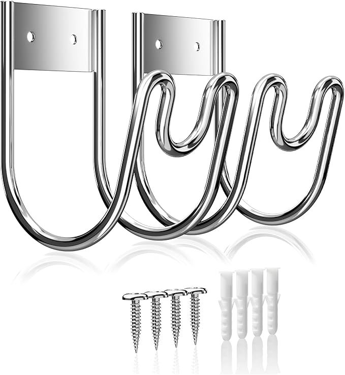 Stainless Steel Garden Hose Holder - Silver SS304 Water Hose Holder - Wall Mounted Hose Hanger Heavy Duty for Water Hose Extension Cords Vacuum Hose, Anti-Rust (2 Pack)
