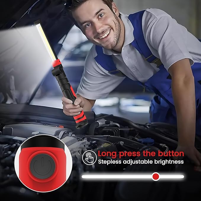 Rechargeable Work Light 2500mAh Magnetic LED Work Light Flashlight Mechanic Light Tool Gifts for Men Him, Foldable Lamp with Hook for Car Repair Emergency BBQ Grill (2 Pack)