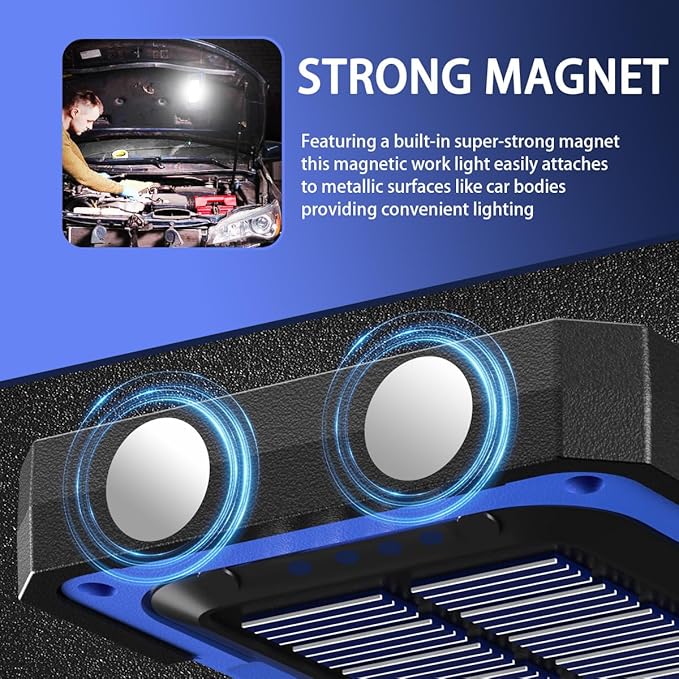 WARSUN Led Work Light Rechargeable, Portable Magnetic Work Light, LED Flood Light Waterproof for Outdoor Camping Hiking Emergency Car Repairing (USB + Solar Charging, Blue)
