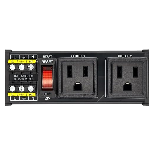 DIN Rail Mount AC 120V NEMA 5-15R Double Receptacles Outlet Power Strip Module, with Rocker Switch Thermal Circuit Breaker Overload Protector