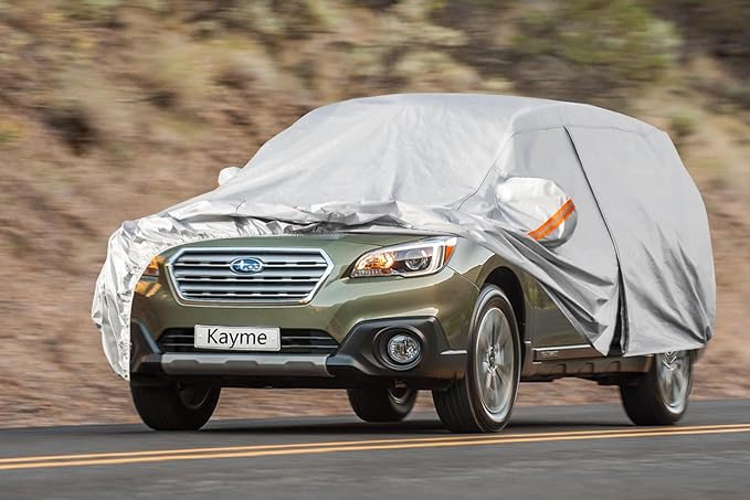 Kayme 6 Layers SUV Car Cover Custom Fit for Subaru Outback (1994-2025) Waterproof All Weather for Automobiles, Outdoor Full Cover Rain Sun UV Protection.Silver