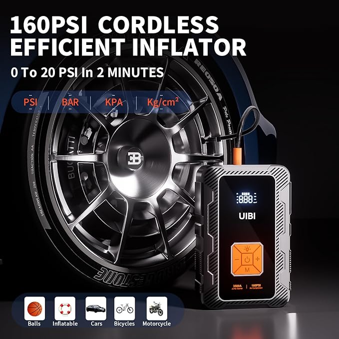 X7 Jump Starter with Air Compressor 160PSI, 3500A Car Battery Jumper Starter PD45W Fast Charge, 24000mAh Portable Tire Inflator 12V Jump Box Booster Charger for 10L Gas or 8.5L Diesel Engine