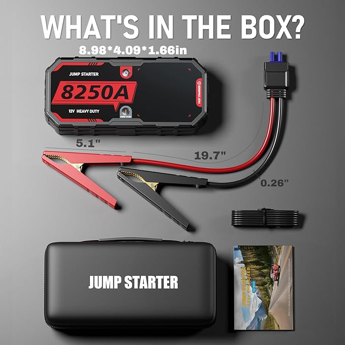 8250A Jump Starter, ATGFOX 12V Lithium Battery Booster Pack (Up to 10.0L Gas/8.0L Diesel Engines), Portable Jump Box, Car Jumper Starter w/Quick Charge, 2 USB-C Power Bank, 48-Month Standby 960CCA