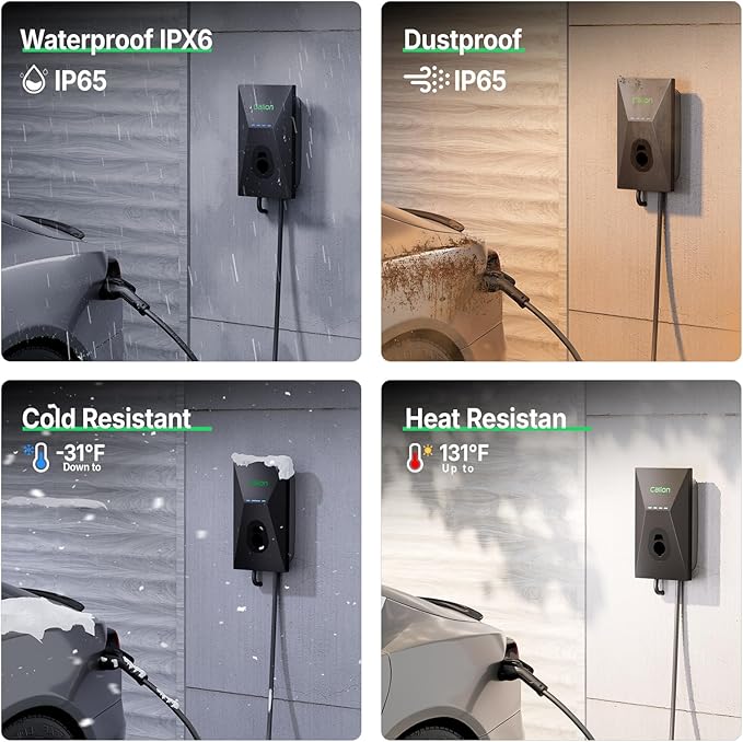 Calion Level 2 EV Charger-EV Wall-Mount Charger with 25FT Cable-Electric Vehicle Charging Station for J1772 EVs,50Amp,240V WiFi Electric Vehicle Charging Station,Hardwired for Electric Car