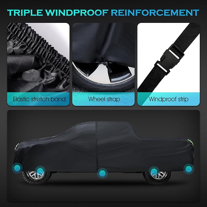 Truck Car Cover Waterproof All Weather Full Outdoor Pickup Car Cover Rain UV Protection, Size T3 Universal Fit for Ford F150 Chevy Silverado Dodge Ram 1500. (Fit Truck Length 229 to 242 inch)