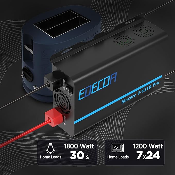EDECOA Pure Sine Wave Inverter 1200W 12V DC to 110V AC Power Inverter with USB Port and Type-C Port 2 AC Outlets Remote Control LED Display for RV Car Boat Household