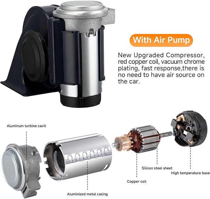 Air Horn 12V 150DB Loud Train Horn kit for Car Truck Motorcycles,Boat Airhorn Loud Truck Horn (blue horn with wire and button, 12v)