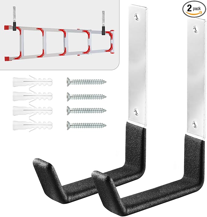 AccEncyc Heavy Duty Wall Mount Hooks - 2Pcs Steel Utility Hooks for Garage, Garden Tools & Hose Holder