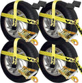 VULCAN Car Tie Down Kit - Adjustable Loop - Snap Hooks - Classic Yellow - Complete Kit Includes 4 Straps and 4 Ratchets