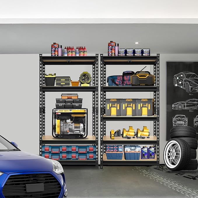 BIG RED 5 Tier Heavy Duty Garage Storage Shelving: Adjustable Metal Utility Shelving Rack for Garage, Basement, Pantry, Closet - 2,000lb Capacity (72"x36"x18") Black