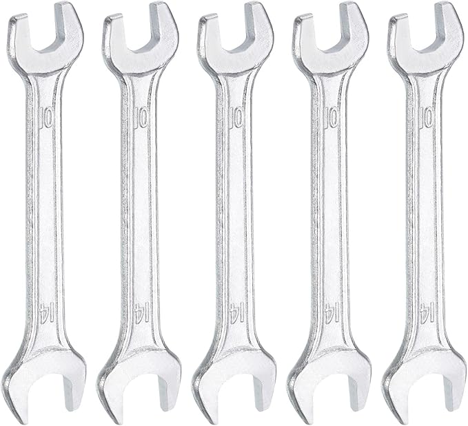 HARFINGTON 5pcs Double Open End Wrench 10mm x 14mm Metric 15 Degree Offset Angle Small Flat Head Wrench Galvanizing Open Ended Spanner for Automotive Repair Furniture Assembly