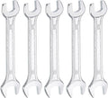 HARFINGTON 5pcs Double Open End Wrench 10mm x 14mm Metric 15 Degree Offset Angle Small Flat Head Wrench Galvanizing Open Ended Spanner for Automotive Repair Furniture Assembly