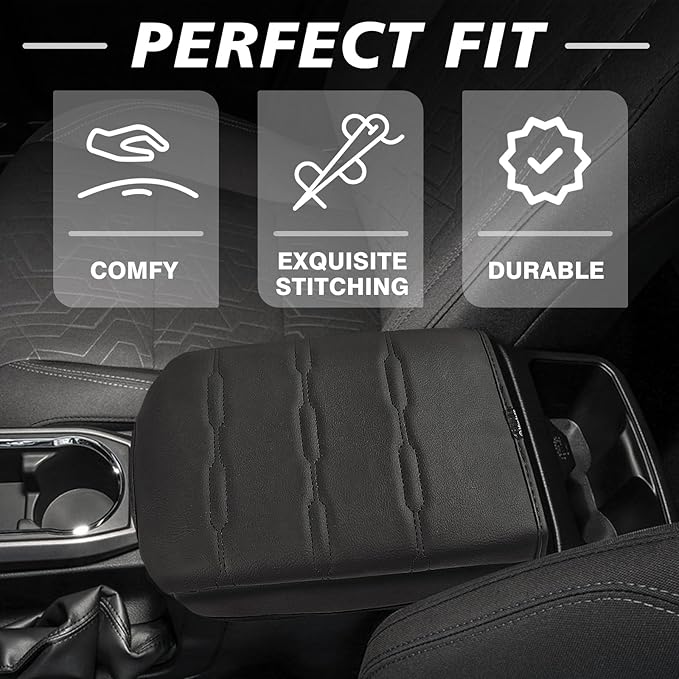 Muslogy Center Console Armrest Cover Compatible with Toyota Tacoma 2016-2023 Comfort Armrest Pad Arm Rest Cushion Vegan Leather Protector Regular Thick