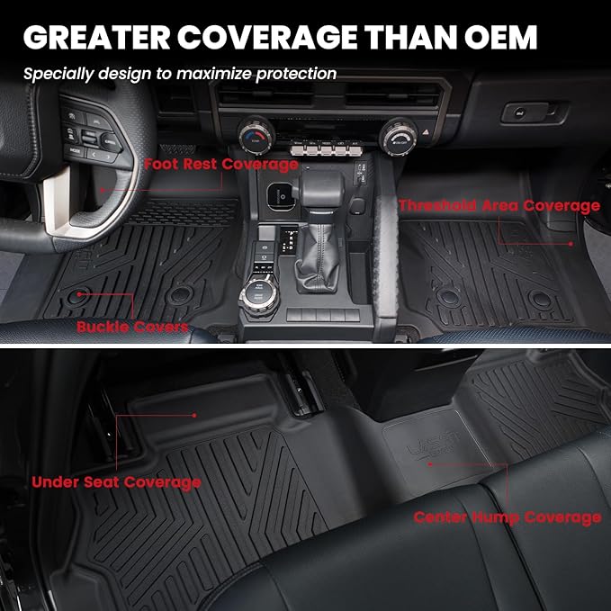 LASFIT Floor Mats for Toyota 4Runner 2025 5 Seats(Not for Hybrid), All Weather TPE Custom Fit Floor Liner for 4Runner SR5/TRD/Limited 6th gen Front&Rear 4 Runner Car Mats, Black