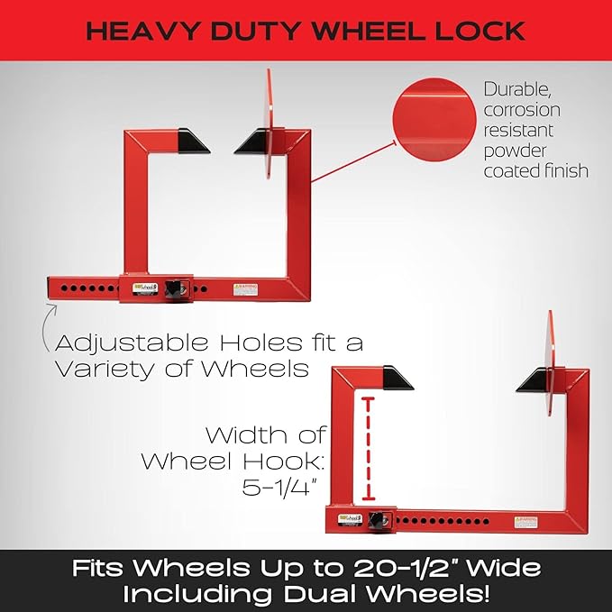 Equipment Lock Heavy Duty Wheel Lock - Powder Coated Steel Car Boot - Trailer Wheel Lock, Anti Theft Tire Boot for Wheels up to 20-1/2" Wide (Keyed Alike)