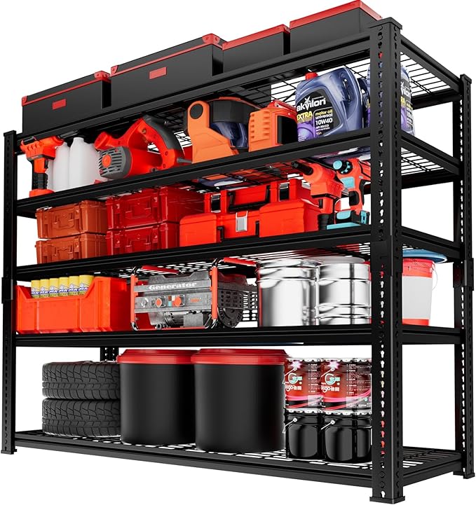 Storage Shelves, Garage Shelving Heavy Duty 2800 LBS Capacity, 48"L x 18"W x 72"H Adjustable Metal Shelving Organizer Wire Rack, 5 Tier Utility Shelf Unit for Pantry Closet Warehouse Organization