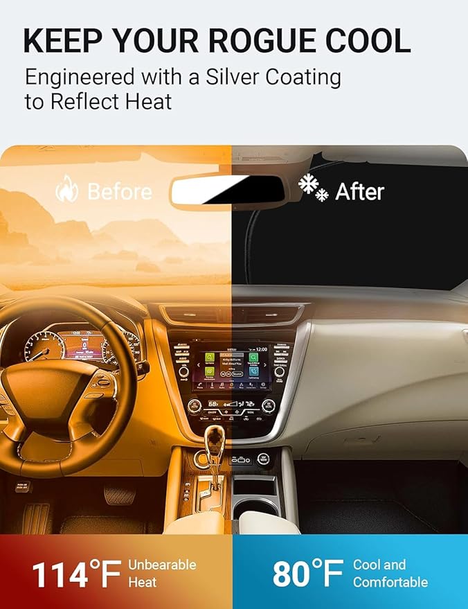 Proadsy for Nissan Rogue 2014-2020 Windshield Sun Shade 4-Layer Foldable Front Sunshade Protector Sun Visor Blocks UV Rays Keep Car Cooler