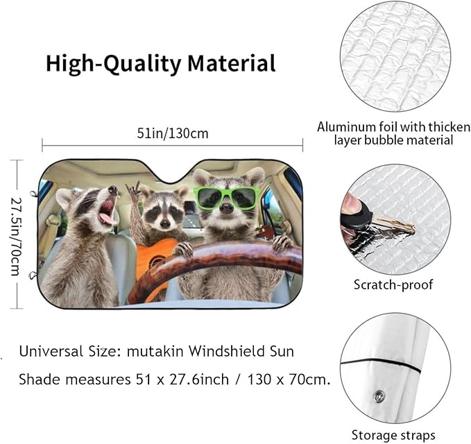 Raccoon Driving Car Windshield Sunshade Front Window Sun Visor Protector Foldable Shield Cover for Truck SUV