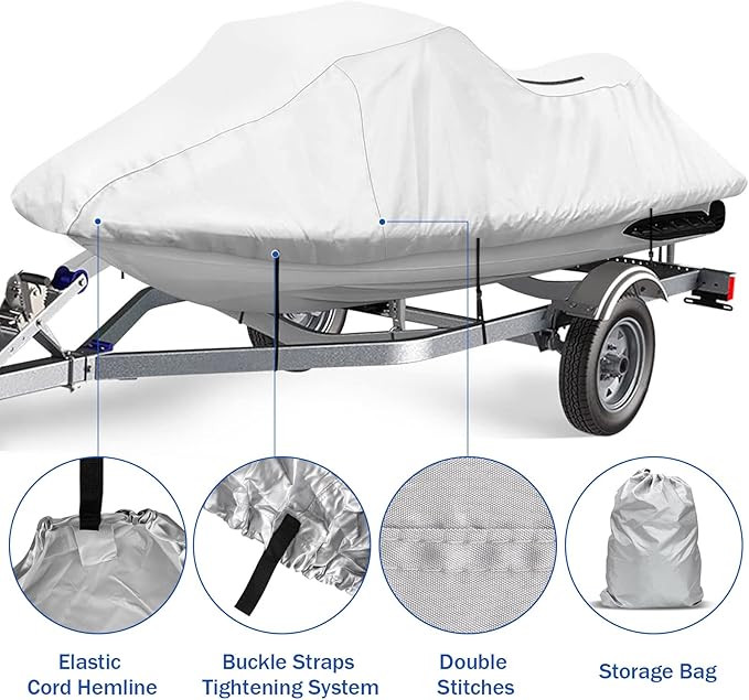 iCOVER Jet Ski Cover - Waterproof Heavy Duty Trailerable Jetski Covers for Seadoo Kawasaki Yamaha Wave Runner, Fits PWC Models Up to 125in Long