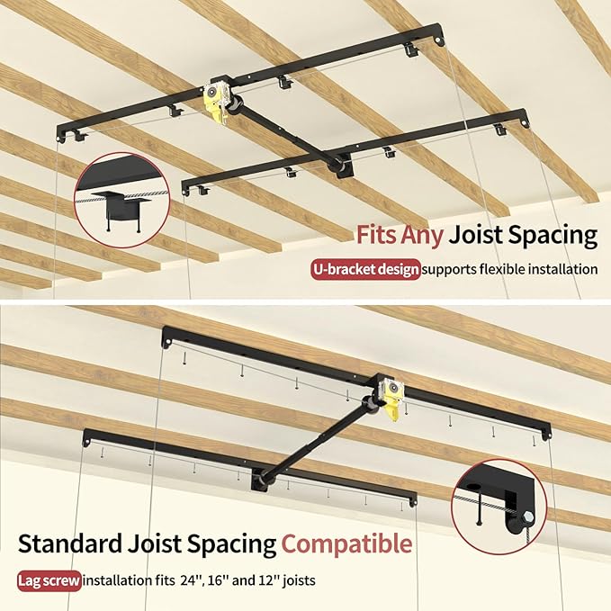 Garage Ceiling Storage Racks – 4x8 FT Overhead Garage Storage Rack with Safety Lock, Heavy-Duty Ceiling Mounted Lift System and Storage Organizer, Ideal for Maximizing Overhead Space, 325 lbs Capacity