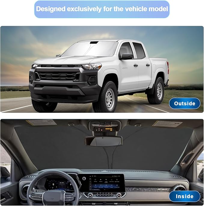 SXCY for 2023 2024 Chevy Colorado/GMC Canyon Windshield Sunshade 2023 2024 Colorado Z71 ZR2 LT WT Trail BOSS Accessories 2024 Colorado/Canyon Sun Shade Foldable Sun Shield 2024 Colorado Sun Protector