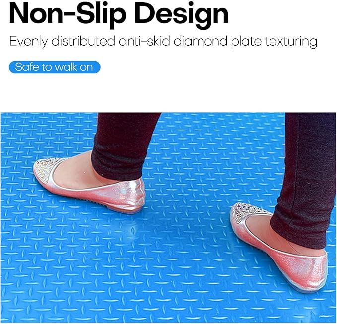 Boshen 5Ft x 12Ft Garage Floor Mat 2.5mm Thickened Rubber Flooring Roll 60sqft Diamond Plate PVC Rubber Trailer Mat Non-Slip Floor Protector Mat for Garage Warehouse Basement Trailer - Blue