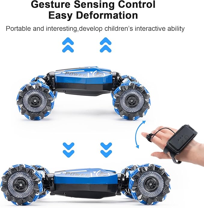 RC Stunt Car, 2.4GHz 4WD Drive Remote Controlled Gesture Sensor Toy Car, Hand Remote Control car with 360° Flipping Light and Music, Children's Toys for Boys and Girls Aged 5-13