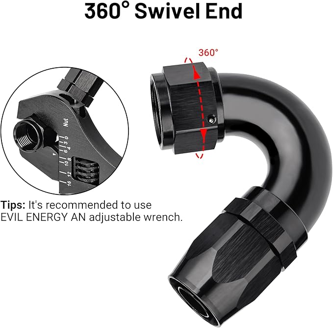 EVIL ENERGY 12AN 150 Degree One Piece Full Flow Hose End Fitting Swivel For CPE Braided Hose