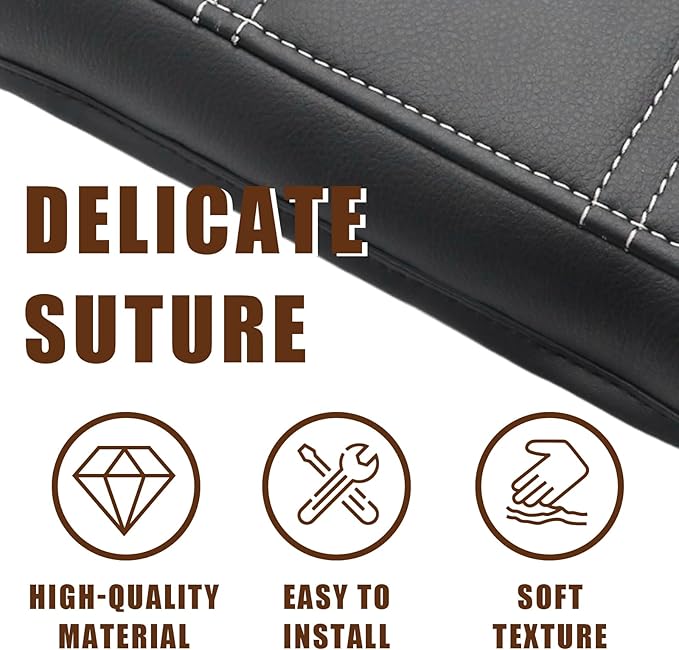Muslogy for Acadia 2017-2023 Center Console Pad Armrest Cover Vegan Leather Cushion Pad Accessories Armrest Lid Protector Extra Soft Compatible with GMC Acadia 2023 2022-2017 (Black/White Trim)