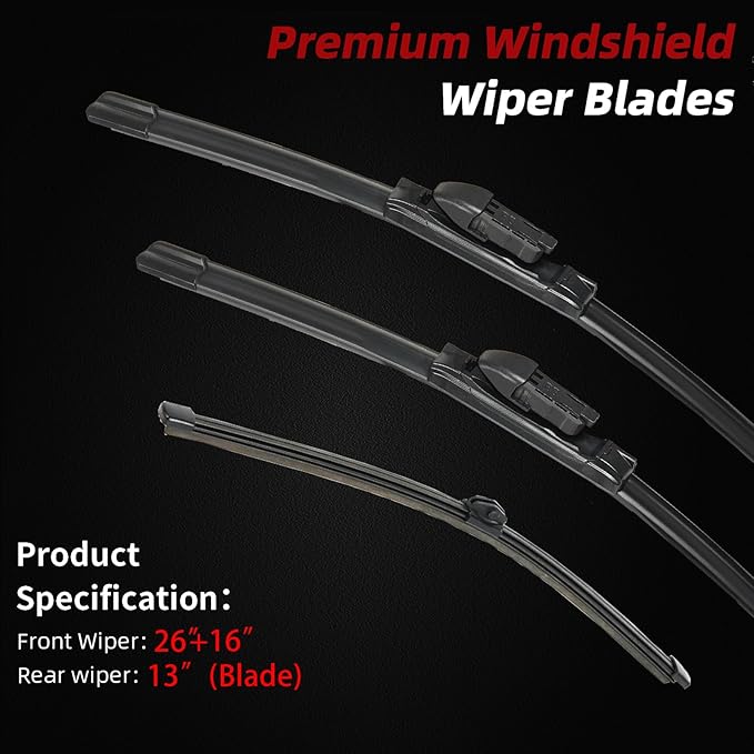 OTUAYAUTO Windshield Wiper Blades - Replacement for BMW X1 2016-2022, Front and Rear Wipers Set, Top Lock - 26"+16"+13" (Pack of 3)