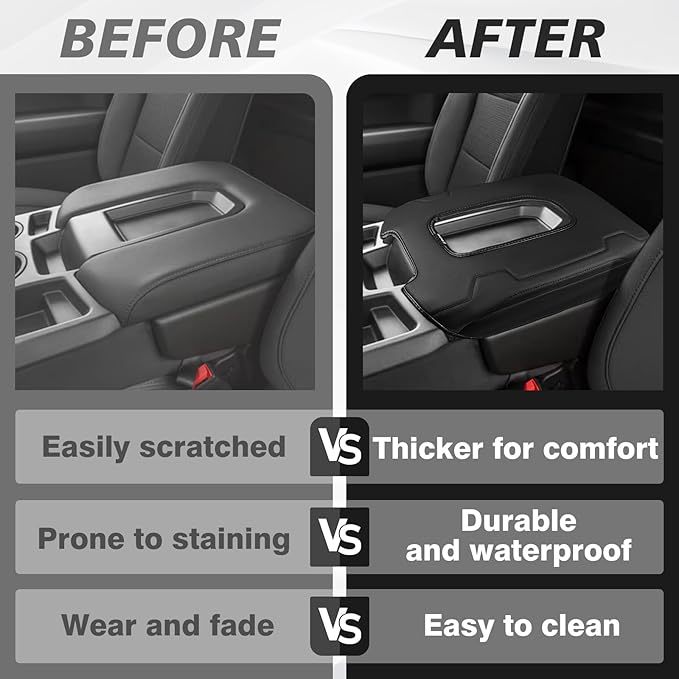 Muslogy Center Console Armrest Cover Compatible with Chevy Silverado & GMC Sierra 2019-2025 Comfort Armrest Pad Arm Rest Cushion Vegan Leather Protector Regular Thick(Jump Seat ONLY)