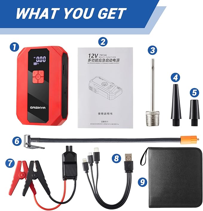TM16E2 Car Jump Starter 7000Ah Jump Starter Battery Pack for Up to 5.0L Gas and 3.0L Diesel Engines, 29.6Wh Portable 12V Jump Box with USB Ports, LCD Display, Storage Case, and LED Light