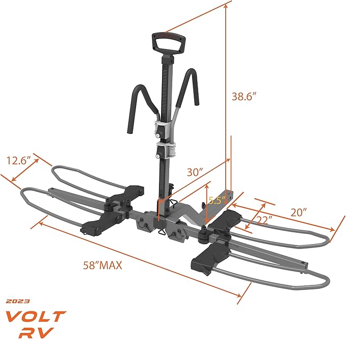HYPERAX 2023 Volt RV -RV Approved Hitch Mounted 2 E Bike Rack Carrier for RV,Camper,Motorhome,Trailer,Toad with 2" Tow Hitch Receivers - Up to 2X 80lbs eBikes with Up to 5" Fat Tires