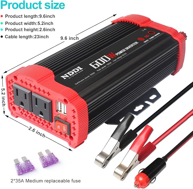600W Car Power Inverter 12V DC to 110V AC Converter with 3.1 A Dual USB Quick Car Charger Adapter for Laptops and Smartphones