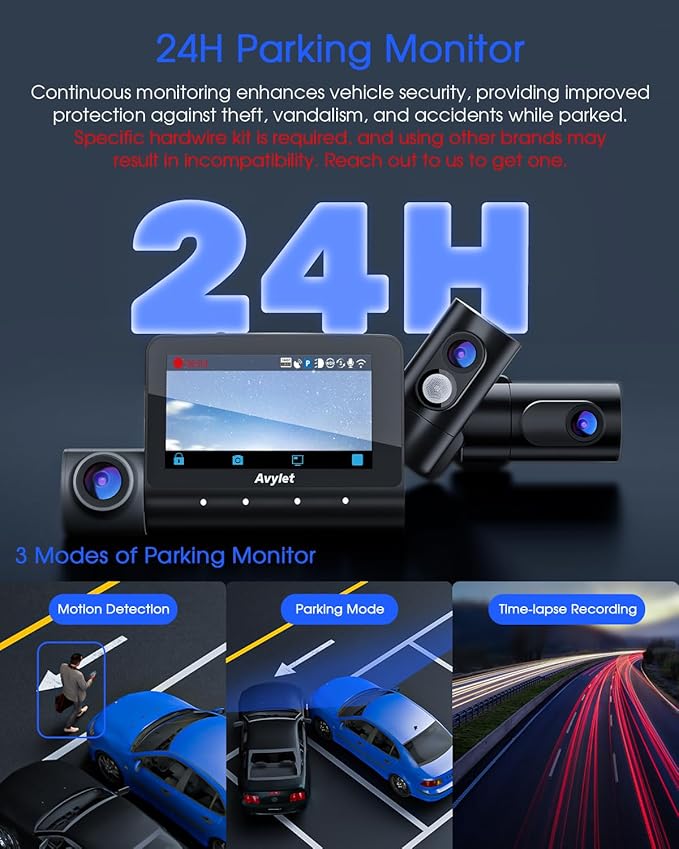 5K 3 Channel Dash Cam, Wi-Fi GPS with 64GB Card, 4K+1080P+1080P Front and Rear Inside Triple Car Camera with 3'' IPS Screen, IR Night Vision, Voice Control, 24H Parking Monitor, 512GB Max