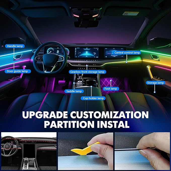 2025 Upgraded Dreamcolor Acrylic Interior Car LED Strip Light with Self-Developed App Dreamcolor RGB 14 in 1 | Dual Zone Control | Super Brighter Strips | Music Sync Ambient Lighting Car Interior
